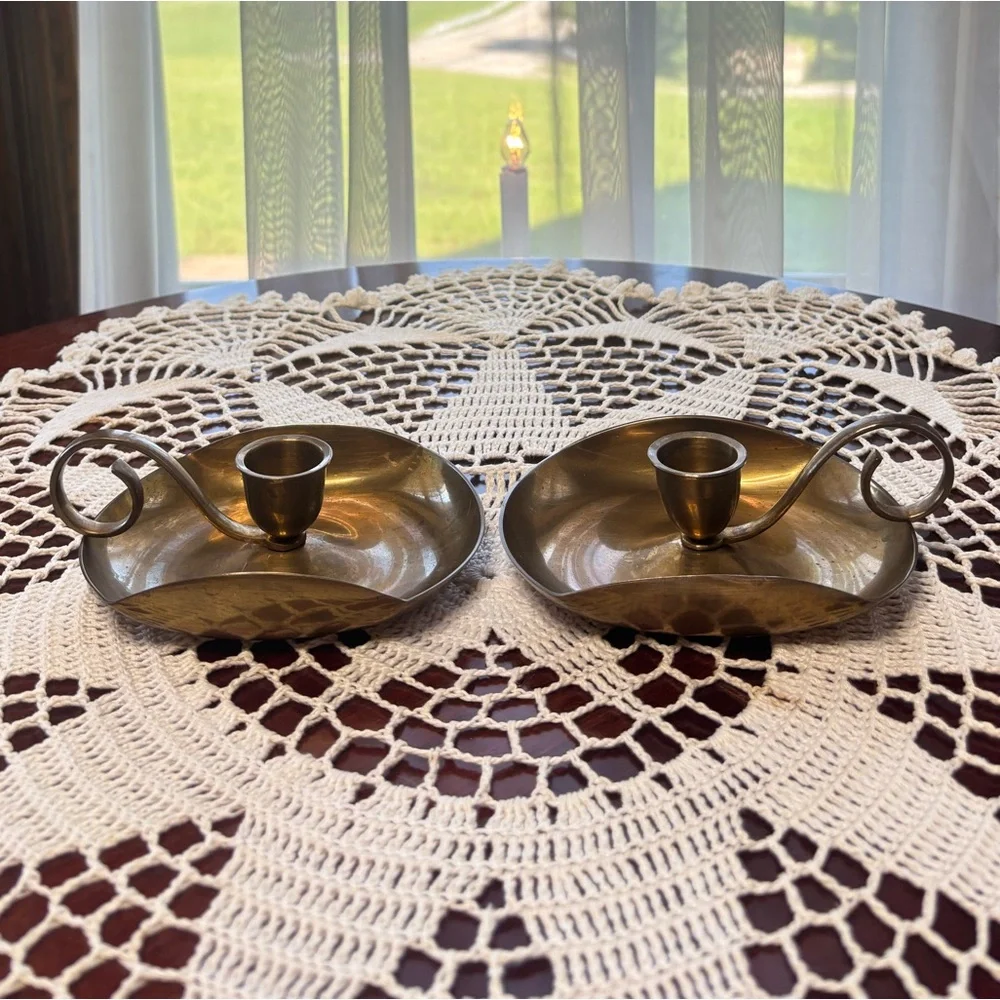 Brass Candle Holders Elegant Gold Vintage MCM Antique Boho Cottage Home Decor